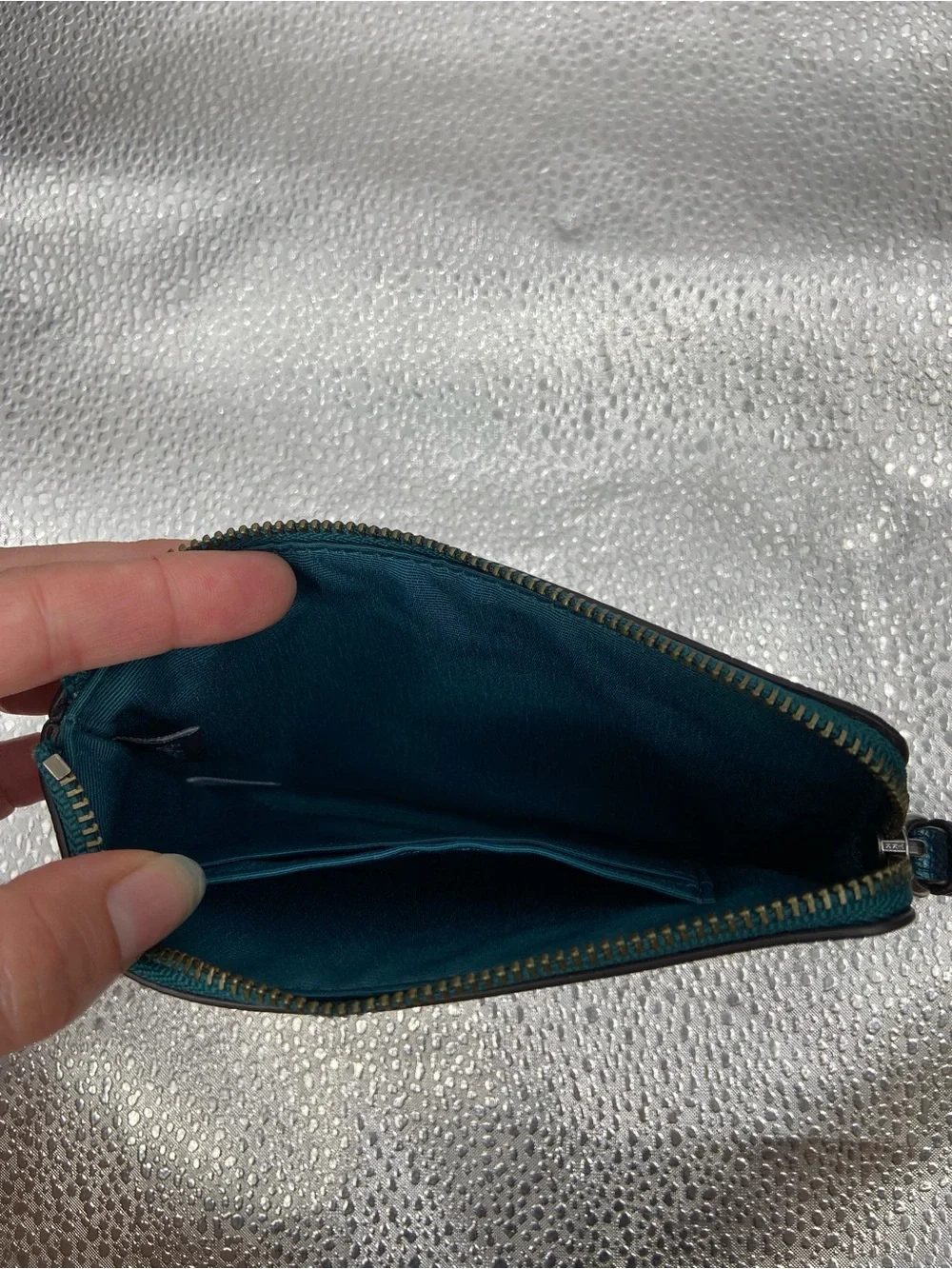 Coach Corner Zip Wristlet Teal Blue